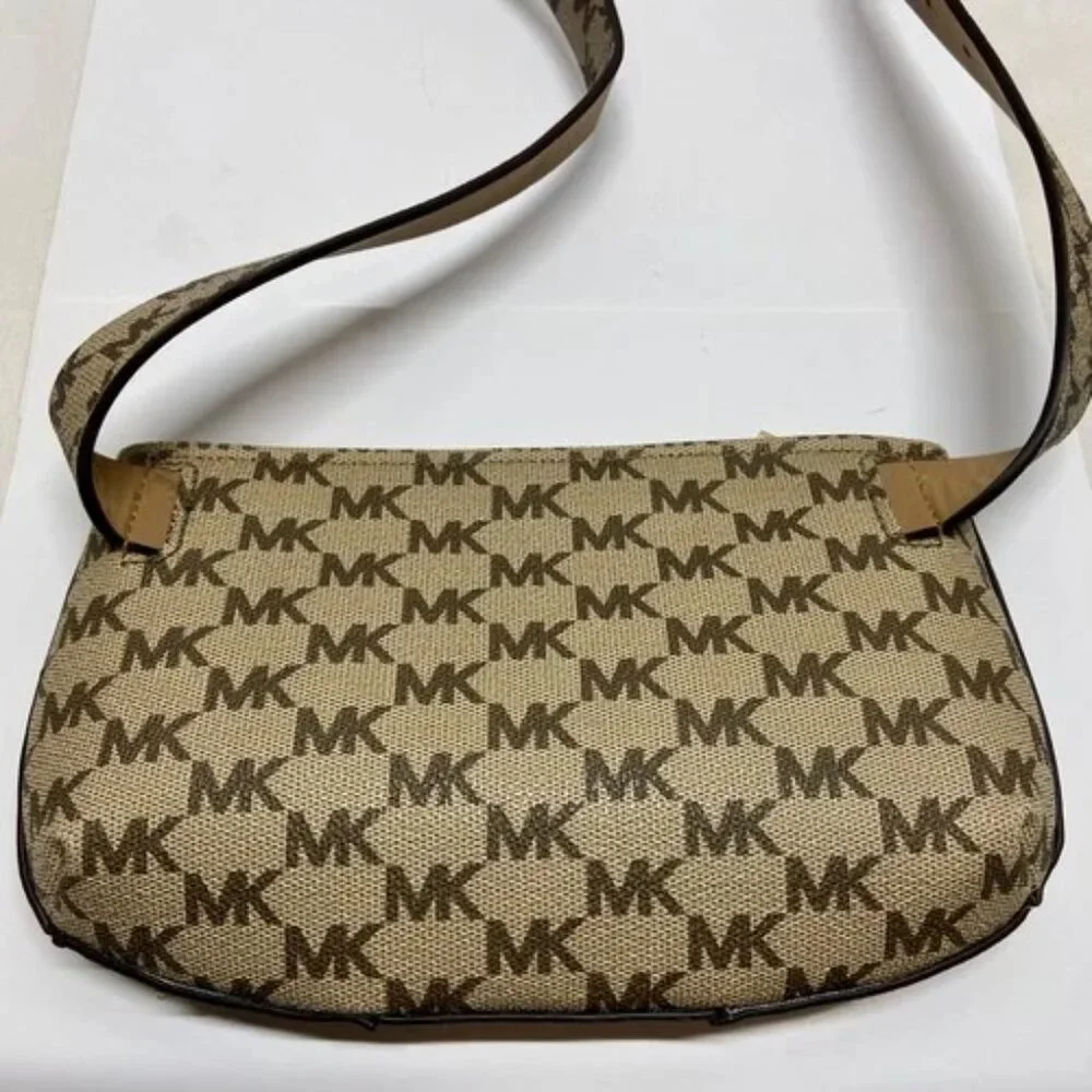 Michael Kors Belt Bag Fanny Pack Signature MK Brown Tan Crossbody Purse L/XL EUC